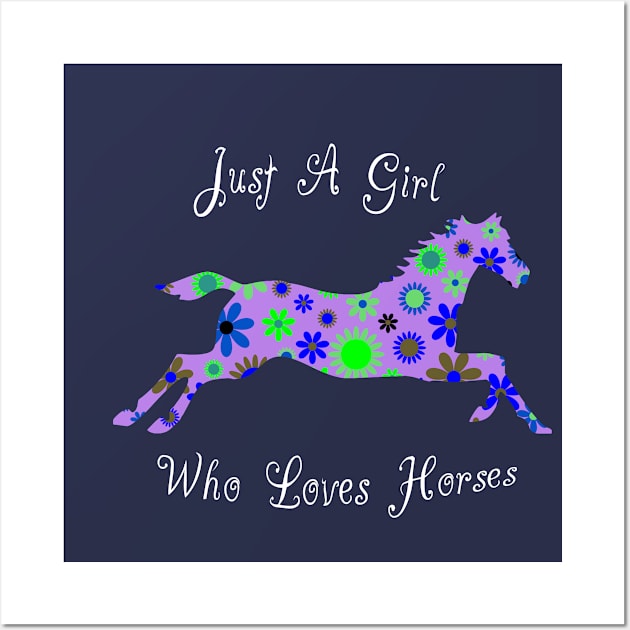 Just Girl Loves Horses Cute Flower Pattern Gift Wall Art by Cartba